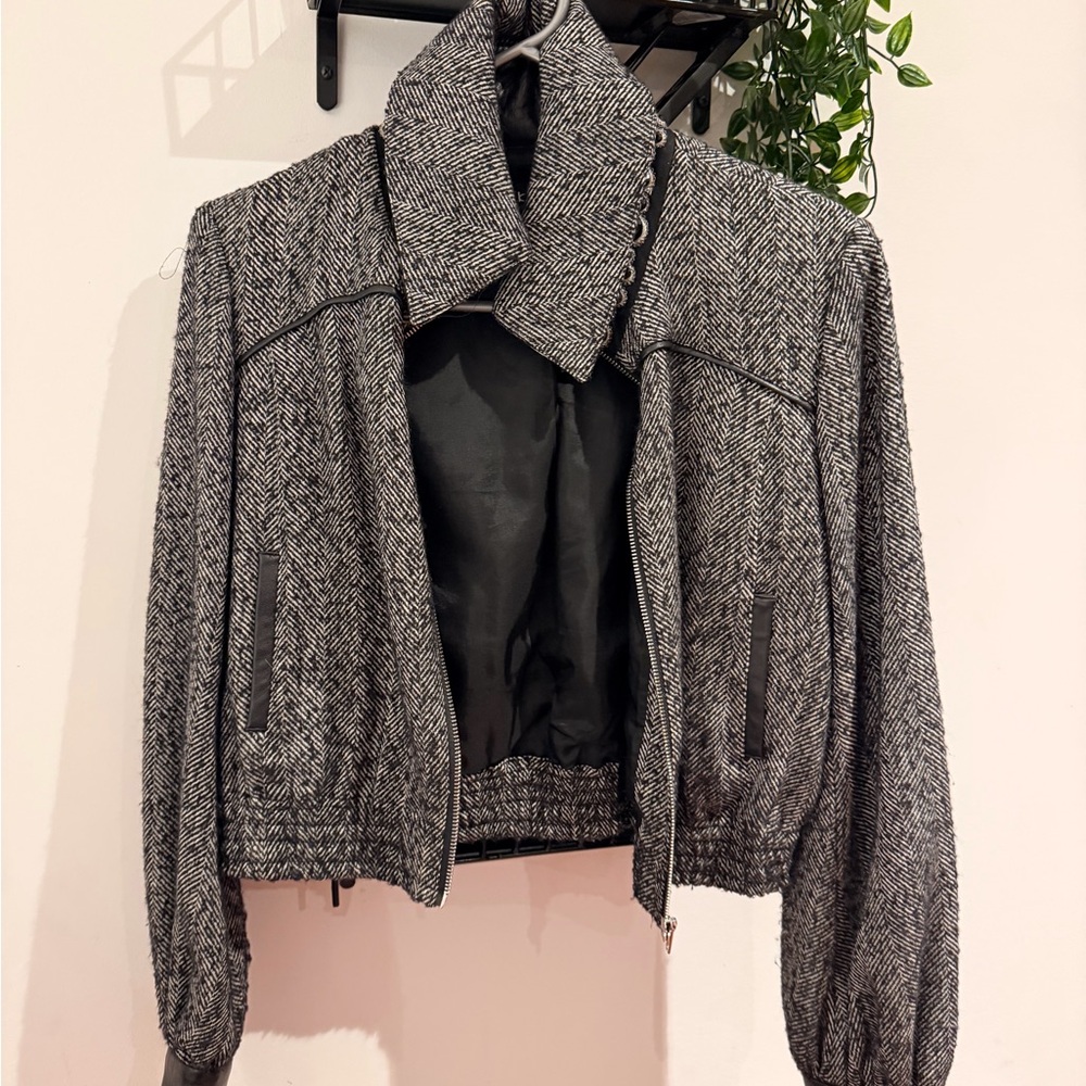bebe Black and Gray Bomber Jacket